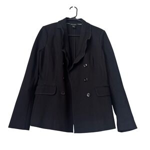 White House Black Market Black Ruffle Trim Double Breasted Blazer Jacket Size 10